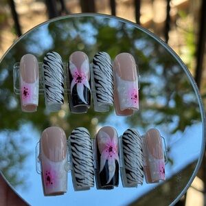 Pink and Black Zebra Print Nail Set